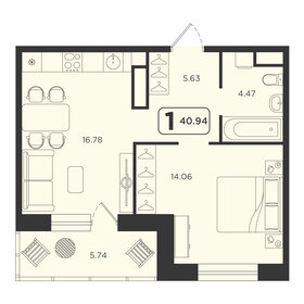 Квартира 40,9 м², 1-комнатная - изображение 1