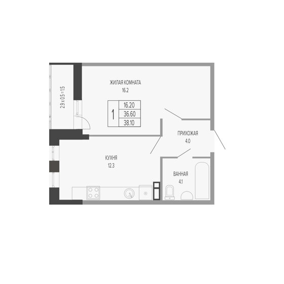 38,1 м², 1-комнатная квартира 8 610 600 ₽ - изображение 1