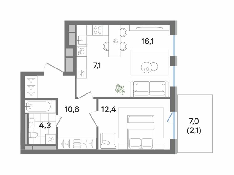 52,6 м², 2-комнатная квартира 11 056 465 ₽ - изображение 1