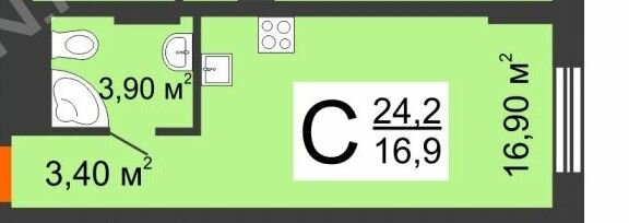 Квартира 24,2 м², студия - изображение 1