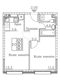 Квартира 38,3 м², 2-комнатная - изображение 1