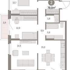 Квартира 79,9 м², 2-комнатная - изображение 3