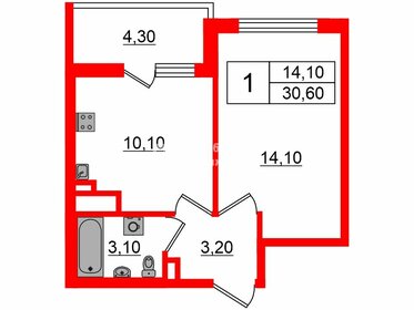 Квартира 30,6 м², 1-комнатная - изображение 1