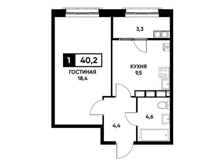 40,2 м², 1-комнатная квартира 3 899 400 ₽ - изображение 11