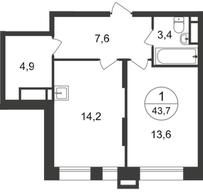 Квартира 43,7 м², 1-комнатная - изображение 1