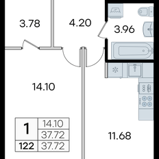 Квартира 37,7 м², 1-комнатная - изображение 2