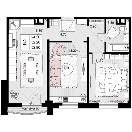 52,9 м², 2-комнатная квартира 13 225 000 ₽ - изображение 1