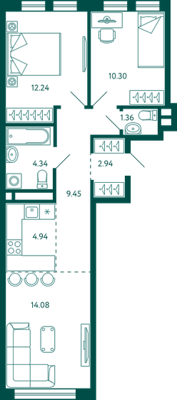 59,7 м², 2-комнатная квартира 9 716 090 ₽ - изображение 1