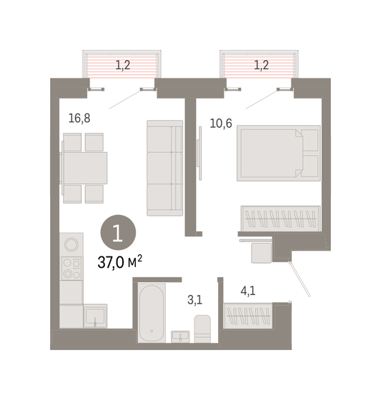 37 м², 1-комнатная квартира 13 970 000 ₽ - изображение 19