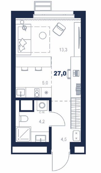27 м², квартира-студия 6 561 493 ₽ - изображение 1