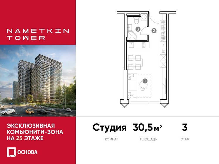 30,5 м², апартаменты-студия 11 248 400 ₽ - изображение 1