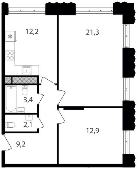 61,1 м², 2-комнатные апартаменты 13 943 020 ₽ - изображение 1