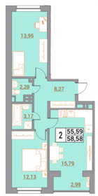 Квартира 58,6 м², 2-комнатная - изображение 1