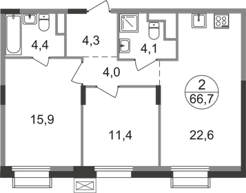 67,4 м², 2-комнатная квартира 13 924 462 ₽ - изображение 1