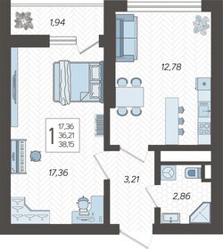 Квартира 38,2 м², 1-комнатная - изображение 1