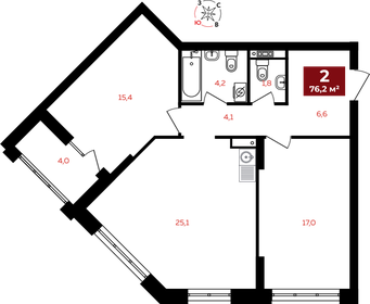 Квартира 76,2 м², 2-комнатная - изображение 1