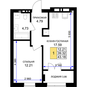 43,2 м², 1-комнатная квартира 4 150 000 ₽ - изображение 43
