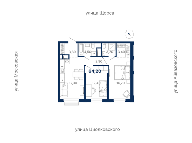 64,2 м², 2-комнатная квартира 12 061 900 ₽ - изображение 1
