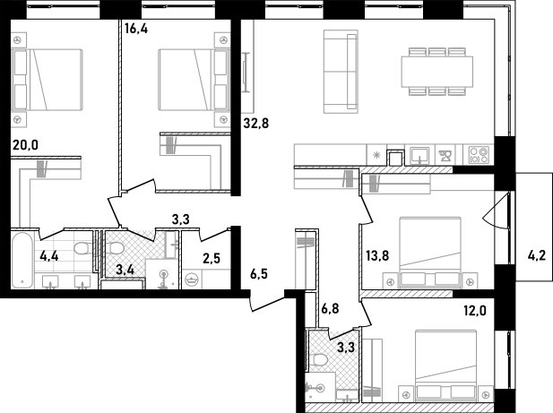 126,6 м², 4-комнатная квартира 102 606 736 ₽ - изображение 1