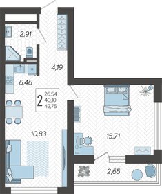 Квартира 42,8 м², 2-комнатная - изображение 1