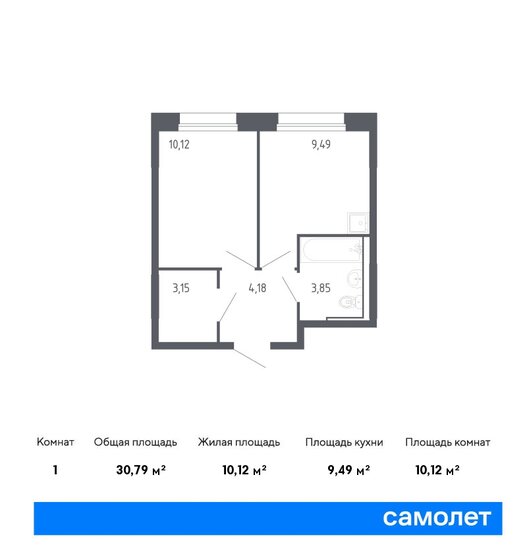 30,8 м², 1-комнатная квартира 5 526 839 ₽ - изображение 1