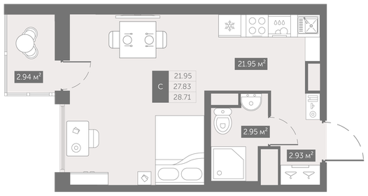 Квартира 28,7 м², студия - изображение 1