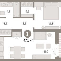 Квартира 47,1 м², 1-комнатная - изображение 3