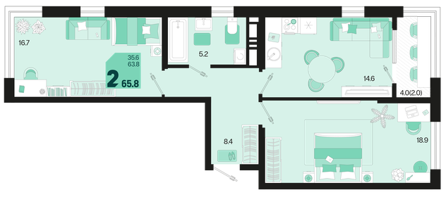 75 м², 2-комнатная квартира 8 700 000 ₽ - изображение 119
