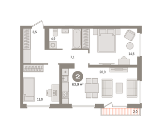 65 м², 2-комнатная квартира 11 350 000 ₽ - изображение 70