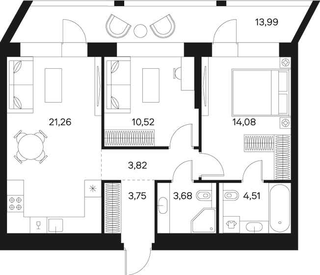 68,5 м², 2-комнатная квартира 28 863 996 ₽ - изображение 1