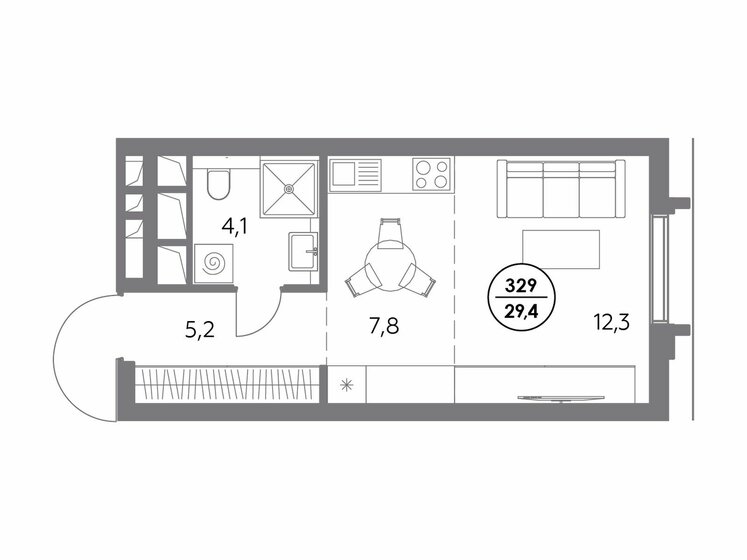 29,4 м², квартира-студия 17 081 400 ₽ - изображение 1