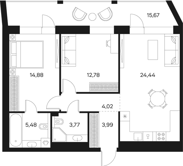 77,2 м², 2-комнатная квартира 29 964 232 ₽ - изображение 1