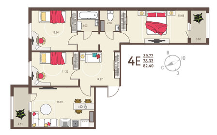 Квартира 82,4 м², 3-комнатная - изображение 1