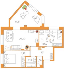 Квартира 72,2 м², 2-комнатная - изображение 1