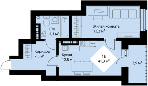 40,6 м², 1-комнатная квартира 6 595 000 ₽ - изображение 45