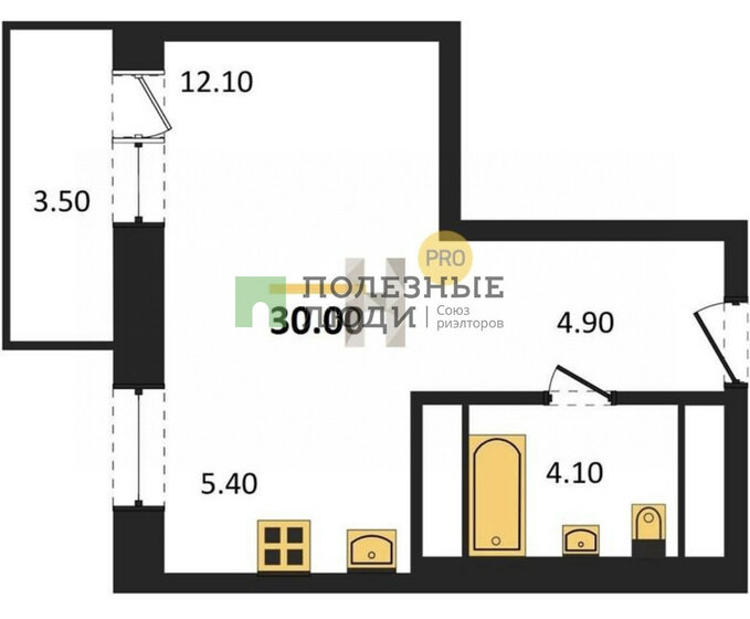 30 м², квартира-студия 3 333 828 ₽ - изображение 1