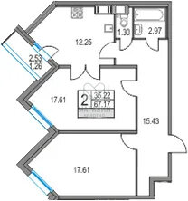 Квартира 68,5 м², 2-комнатная - изображение 1