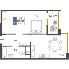 Квартира 44,2 м², 1-комнатная - изображение 1