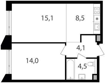 Квартира 46,2 м², 1-комнатная - изображение 1