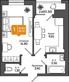 34 м², 1-комнатная квартира 3 650 000 ₽ - изображение 73