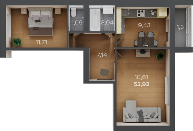 52,9 м², 2-комнатная квартира 3 863 000 ₽ - изображение 1