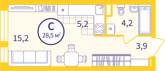 Квартира 28,5 м², студия - изображение 1