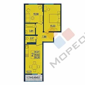 Квартира 58,4 м², 2-комнатная - изображение 1