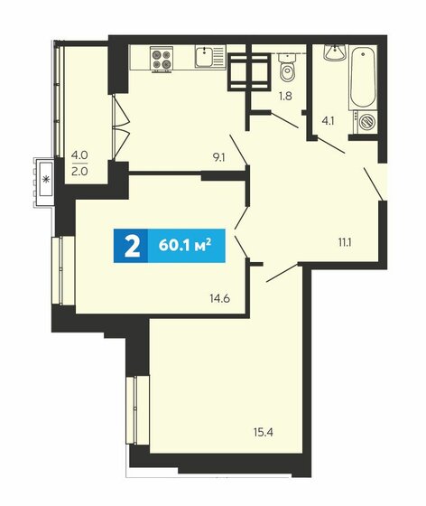 60,1 м², 2-комнатная квартира 6 454 910 ₽ - изображение 1