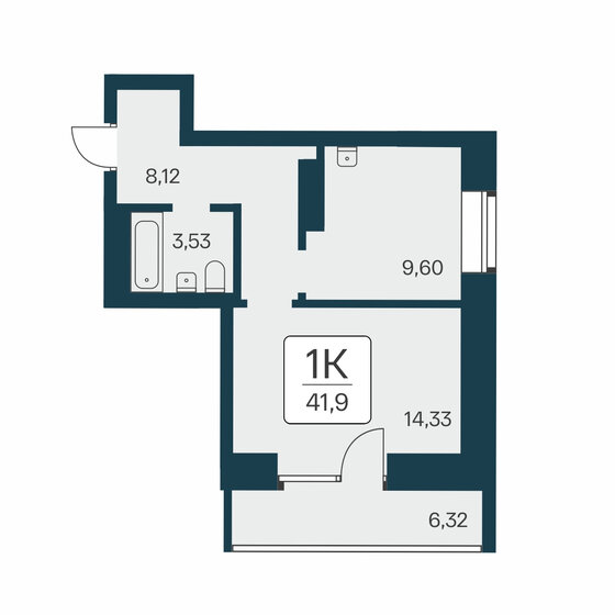 41,9 м², 1-комнатная квартира 7 850 000 ₽ - изображение 1