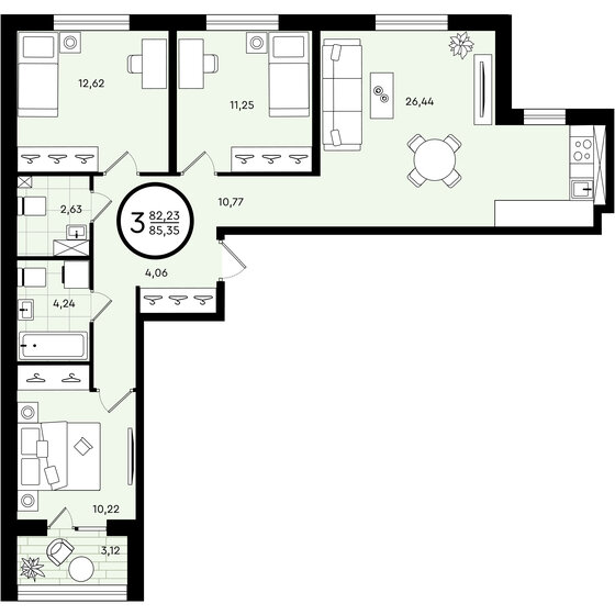 85,4 м², 3-комнатная квартира 8 934 060 ₽ - изображение 1