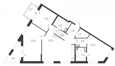 Квартира 99,8 м², 3-комнатная - изображение 1