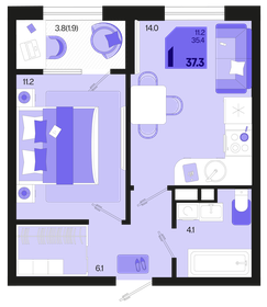 Квартира 37,3 м², 1-комнатная - изображение 1