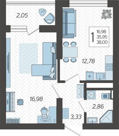 Квартира 38 м², 1-комнатная - изображение 1