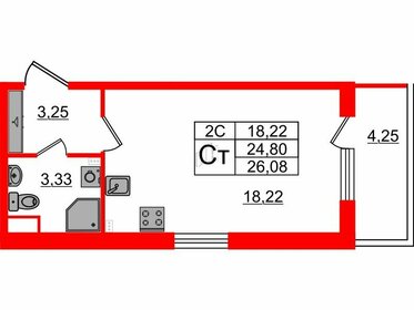 Квартира 24,8 м², студия - изображение 1